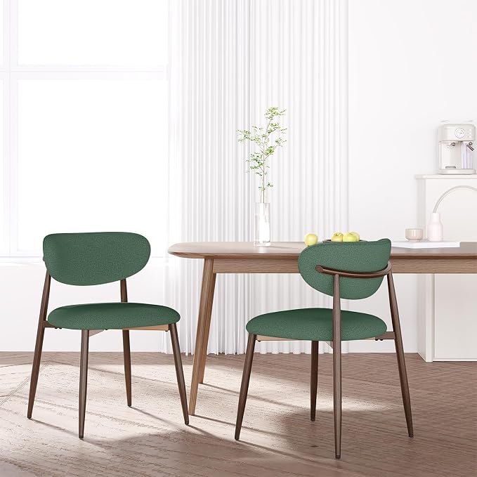 MALOL Dining Chairs Set of 6, Curved Back Kitchen Room Chairs with Metal Legs and Anti Slip Pads, Upholstered Dining Chair for Home and Restaurant, Green