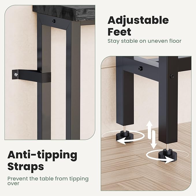 GRLEAF 90" Sofa Table with Built-in Power Strip (4 AC Outlets & 4 USB Ports) – 4.9ft Power Cord, Metal Frame, Easy Assembly, Long Couch Table Behind Sofa, Living Room and Home Office | Charcoal Gray