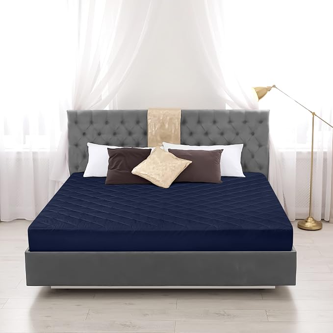 Quilted Fitted Mattress Pad, King Mattress Protector Topper with Deep Pocket Stretches up to 16 Inches, Machine Washable Mattress Cover by Utopia Bedding (Navy)
