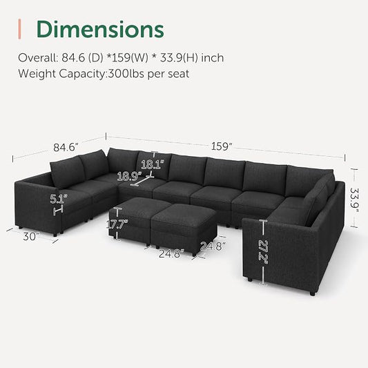 HONBAY Modular Sectional Sofa Sleeper Couch with Storage Modular Couch Convertible Couches for Living Room - Linen Grey