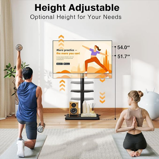 TVON Floor TV Stand with Mount for Most 32-65 Inch Flat/Curved TVs up to 88 lbs, Height Adjustable TV Mount Stand with Wood Base, Swivel TV Stand for Bedroom, Corner & Living Room, Max VESA 400x400mm