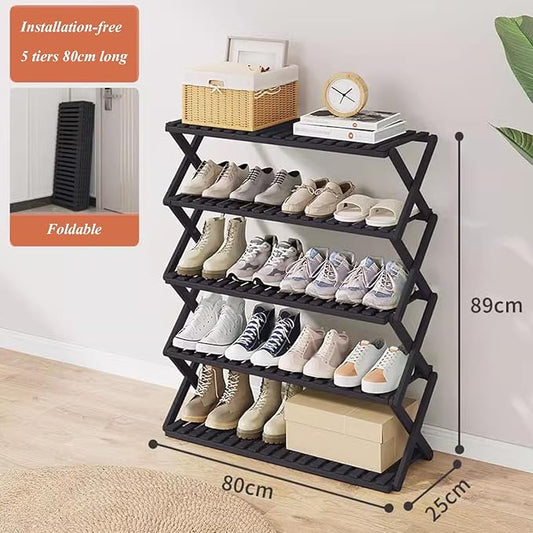 Bamboo Multilayer Foldable Tall Shoe Rack Boots Organizer Storage Sturdy Narrow Shoe Shelf for Entryway, Closet, Porch, Dorm, Living Room, Bedroom