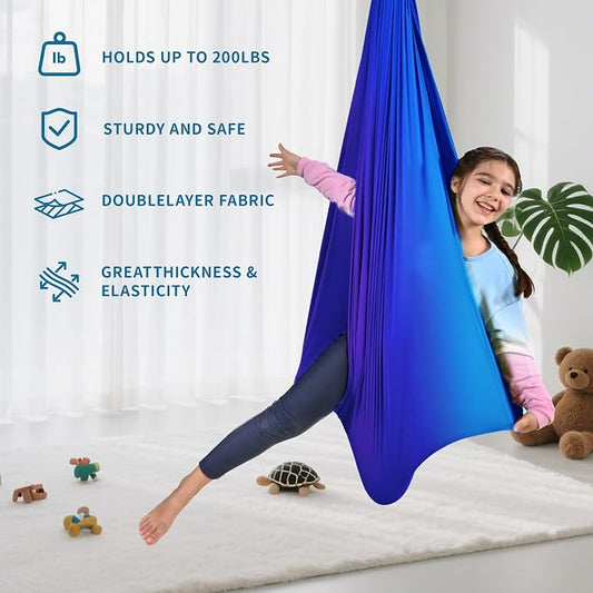 OUTREE Double Layer Therapy Swing with 360 Swivel Hanger, Healing & Relaxing Cuddle Swing for Kids and Adults with Autism, ADHD, Sensory Processing Disorder (Blue-Purple Gradient)