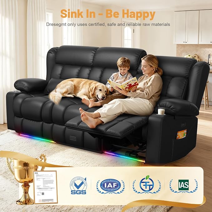 Dresegmt Power Loveseat Recliner Sofa, Zero Wall Hugger RV Reclining Loveseat Couch with Flip Middle Backrest Design, 3 Seat Reclining Sofa with Storage Drawer, Power Recliner for Living Room (Black)