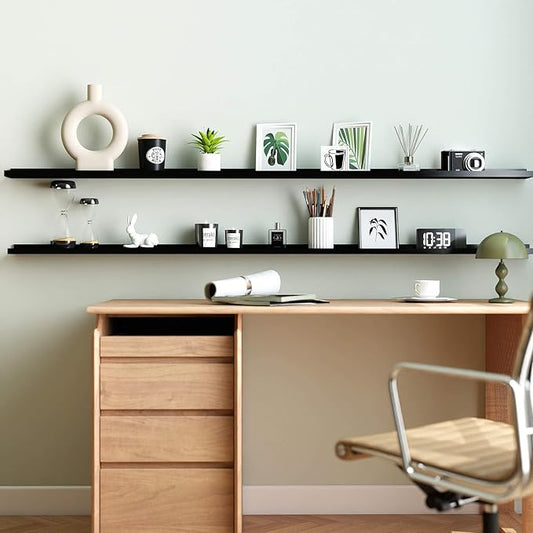 Long Floating Shelves for Wall Decor, Long Wall Mounted Storage Shelf for Bedroom, Living Room, Bathroom, Kitchen, Nursery, Display Picture Ledge Shelf with Lip Set of 2-71 Inches, Black