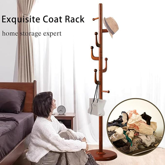 Wooden Coat Rack Freestanding, Hall Tree Hanger With Resin Hooks, Adjustable Heavy Duty Coat Rack for Hanging Clothes Bags Hats in Living Room Bedroom (coat rack, Cactus Hook)