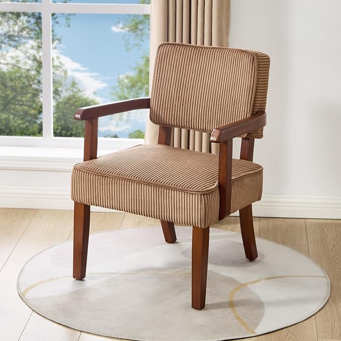 FAGAGA Corduroy Accent Chair, Mid Century Modern Armchairs with Solid Wood Frame, Oversized Reading Leisure Chair for Living Room, Bedroom (Corduroy Brown, One Chair)