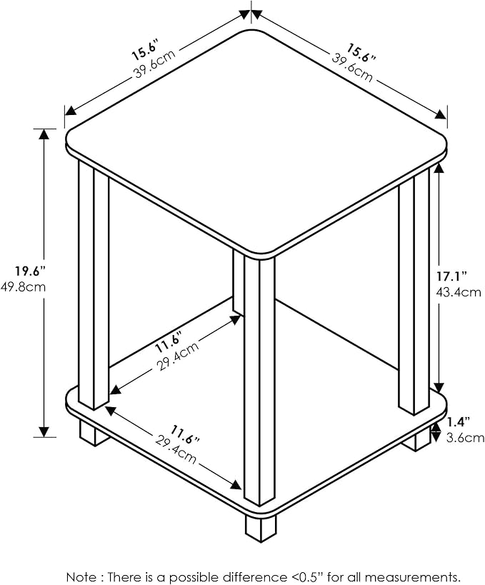 Furinno SIMPLISTIC Side Table Set of 2, 2-Tier Square Modern End Table, Nightstand, Night Stand, Bedside Table, Toolless Assembly, for Living Room, Bedroom, Americano