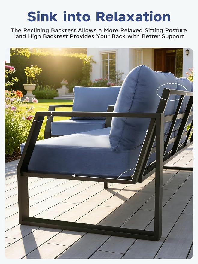 Oversized Modern Outdoor Patio Chair Set of 2 with 5" Thick Cushions, Deep Seat & Wide Armrests, Aluminum All-Weather Rustproof UV-Resistant Frame for Garden, Backyard, Porch