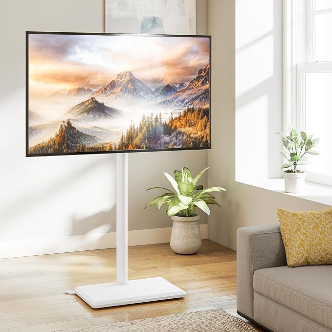 Rfiver Floor TV Stand with Mount for 32-65 inch TVs up to 88 lbs, Swivel Height AdjustableTV Floor Stand, Tall TV Stand with Wood Base, Saving Space Design for Living Room, Bedroom and Corner
