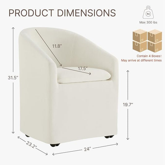 KISLOT Upholstered Dining Chairs Set of 4 with Casters, Modern Side Barrel Armchair with Washable Slipcover & Sturdy Metal Frame for Diningroom Bedroom Livingroom Reading Room, Beige Fabric