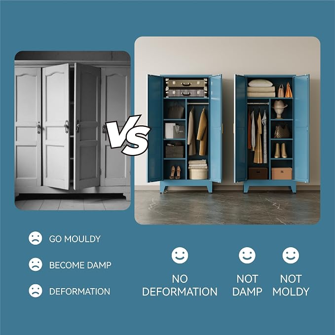 Metal armoire Wardrobe Closet with Hanging Rod,71'' Metal Wardrobe Cabinet with 2 Doors and 4 Adjustable Shelves, Bedroom armoires,Laundry Room cabinets,armario de ropa Closet