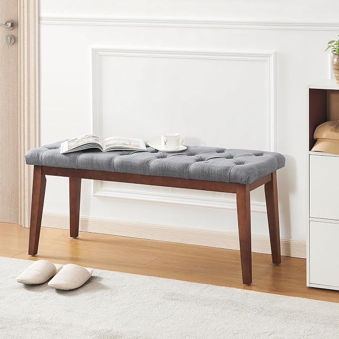 kinmars Upholstered Bench for Bedroom End of Bed,42.5-inch Entryway Bench for Living Room,Dining Bench with Padded Seat and Solid Wood Leg for Kitchen Bedroom,Indoor and Hallway