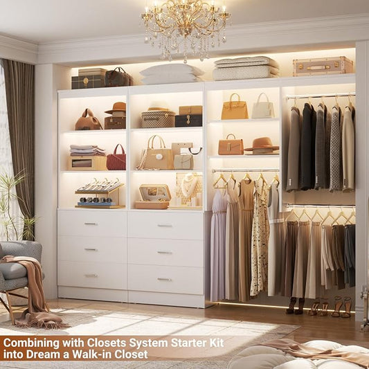 Aheaplus 47.2" Closet Drawers System, 3.94FT Wood Closet Organizer System with 6 Drawers, Modular Small Walk-in Closets Storage Unit, Set of 2, White (47.2" L x 13.8" W x 71" H)