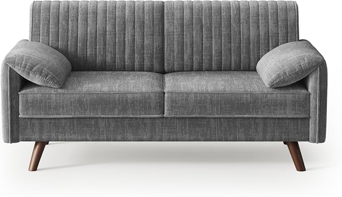 ONBRILL 64.5" Loveseat Sofa, Chenille Loveseat Couch for Living Room, 23.2" Deep Seat Love Seat with Padded Arms, Comfy Modern Small Couches for Bedroom, Small Spaces, Dorms, Office, Grey