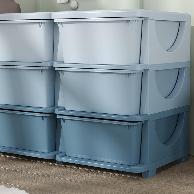 Qaba 3 Tier Kids Storage Unit, Toy Organizers and Storage with 9 Drawer Chest for Kids Bedroom Nursery Kindergarten Living Room for Boys Girls Toddlers, Blue