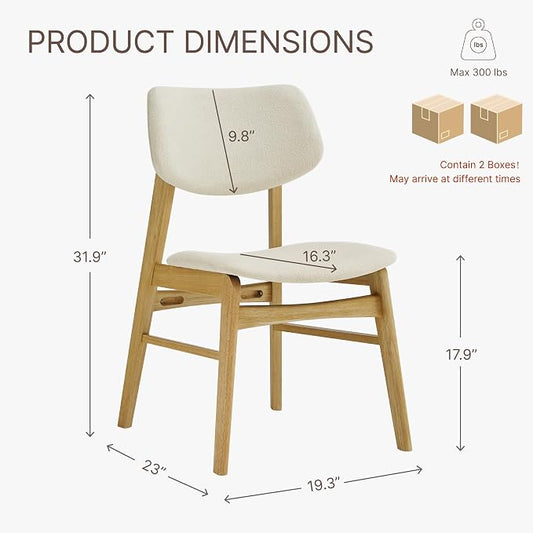 KISLOT Wooden Dining Chairs Set of 4, Upholstered Modern Dining Room Chairs, Solid Oak Wood Kitchen Chairs with Soft Cushion Backrest for Farmhouse, Restaurant, Café (Cream Fabric & Original Color)