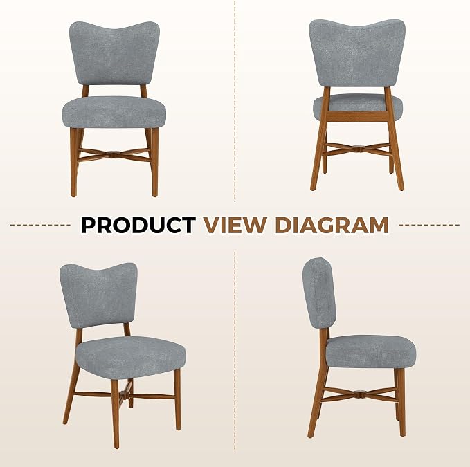 Dining Chairs Set of 6, Linen Upholstered, Solid Wood Legs, Gray | Mid Century Farmhouse, Cross-Brace Reinforced, Padded Cushion, Easy 15-Min Assembly, Kitchen Dining Room