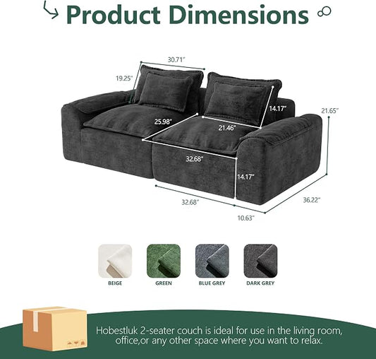Hobestluk 87" Cloud Sectional Couch Loveseat with Deep Seat 2-Seater with Removable Cover Large Sofa Couch for Living Room (Dark Grey, Loveseat Sofa)