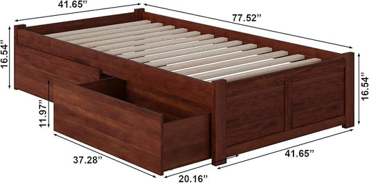 AFI, Concord Twin Platform Bed with Footboard & Storage Drawers, Walnut
