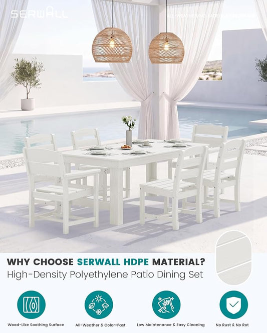 SERWALL HDPE Outdoor Dining Table and Chairs Set for 4 | with Armless Chair Seat