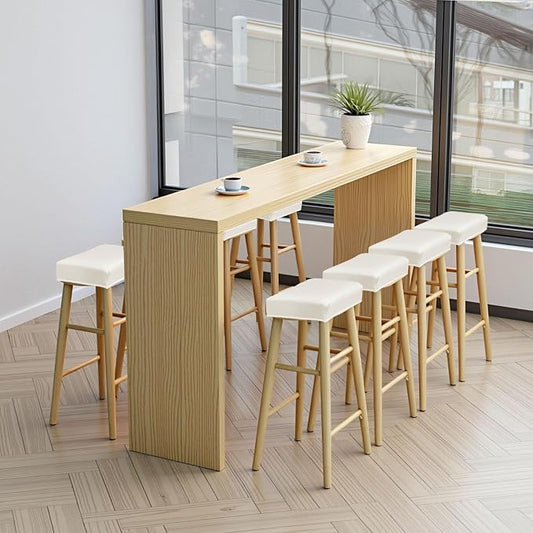 PU Leather Bar Stool Covers Rectangular, 100% Waterproof Stool Covers Rectangle Super Stretch 20% Thicker Leather Saddle Stools Cover Rectangular Counter Bar Stools with Elastic Band (6 PCS, Cream)