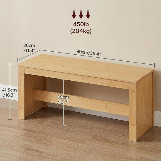 MAHANCRIS Entryway Shoe Rack Bench, 35.4 Inch Bamboo Dining Bench, Table Bench for Living & Dining Room, Kitchen, Bedroom, Bathroom, Hallway, Natural TBNA0501