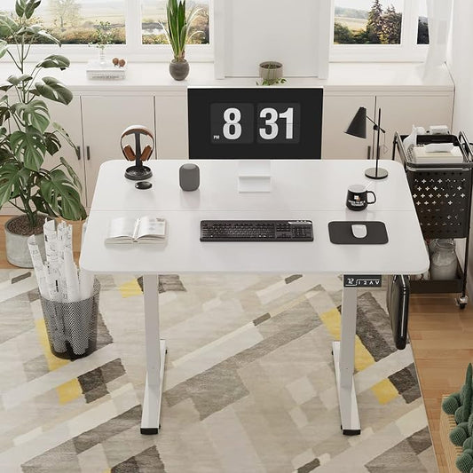 YESHOMY Height Adjustable Electric Standing Desk, 40 inch Computer Table, Home Office Workstation, White Leg/White Top