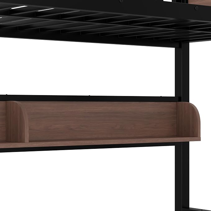 Bellemave Bunk Bed Twin Over Full with LED, Heavy Duty Metal Bunk BedFrame with Storage Shelves and Lights, Black
