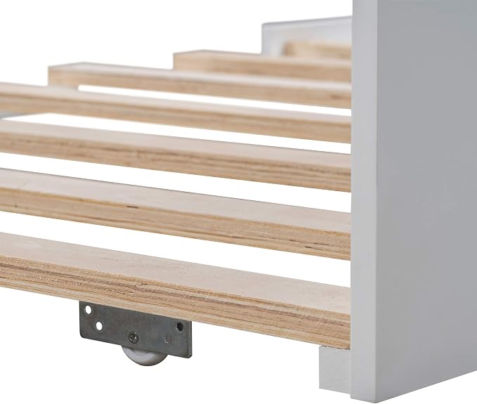 Merax Multifunctional Wood Daybed with Trundle Sofa Day Bed with Headboard/Space Saving/No Box Spring Needed White