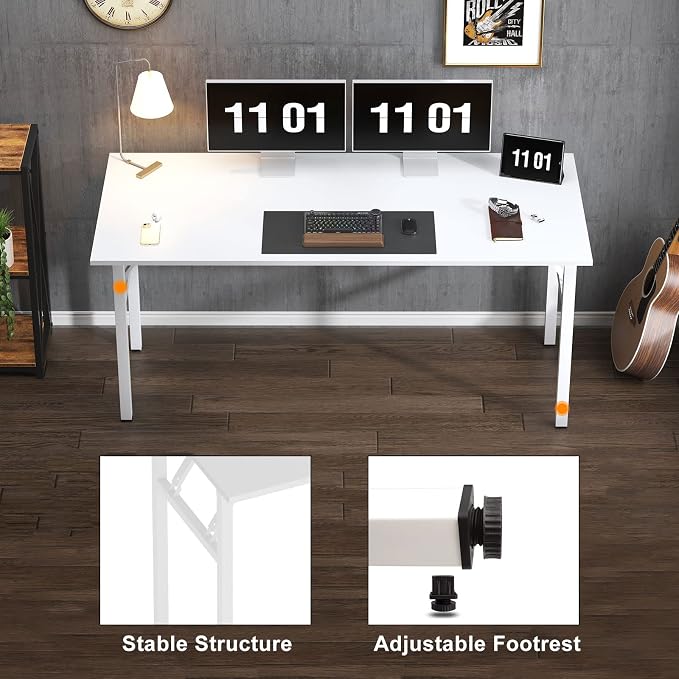 Need Folding Computer Desk, Large 62 inches Folding Table for Home Office, No Install Needed Foldable Writing Table Long Desk, Space-Saving, White