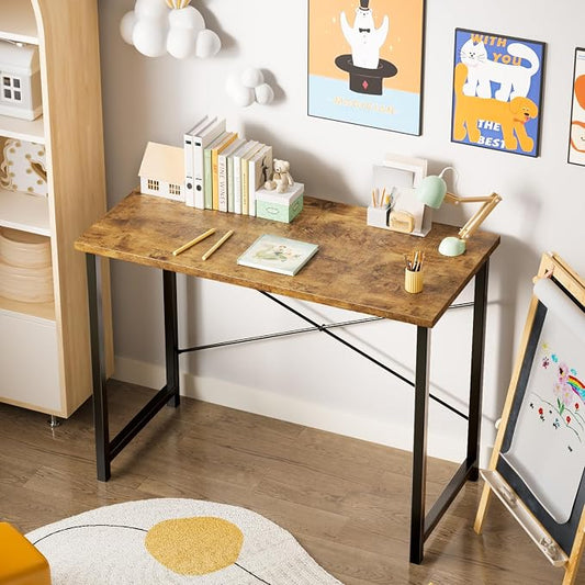 Sweetcrispy 32 Inch Small Computer Desk, Home Office Desk, Small Study Workstation for Bedroom, Study Table with X-Shaped, Modern Simple Gaming Table, Rustic Brown