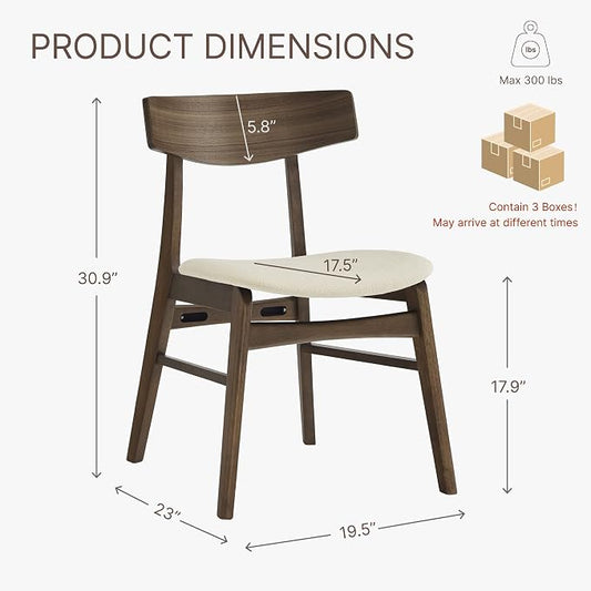 KISLOT Wooden Dining Chairs Set of 6, Upholstered Modern Dining Room Chairs, Mid Century Oak Kitchen Chairs with Curved Wood Backrest for Farmhouse, Restaurant, Café (Cream Fabric & Walnut Color)