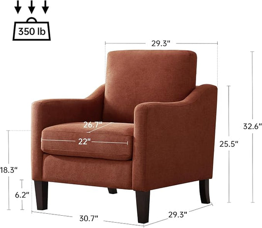 VKNOW Mid Century Modern Accent Chair, Upholstered Living Room Chairs Armchair for Bedroom, Comfy Reading Accent Chairs with Wood Legs for Living Room (2, Orange)