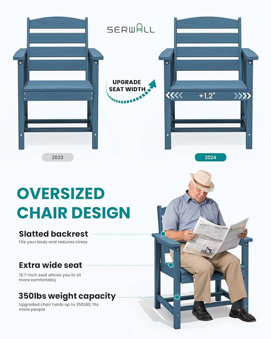 SERWALL Patio Dining Chair Set of 2,All Weather HDPE, Blue
