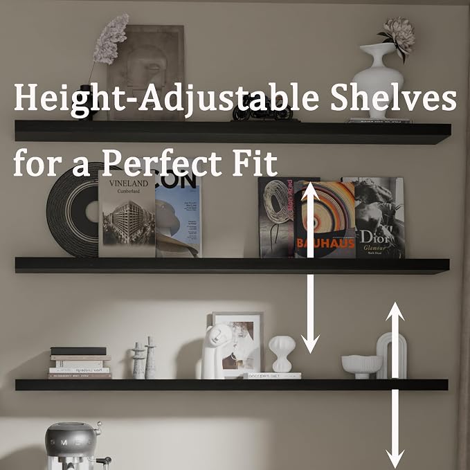 Floating Shelves for Wall, 60 Inch Extra Long Black Wall Shelves, Set of 3, Hanging Invisible Brackets Floating Shelves for Living Room,Bedroom,and Kitchen
