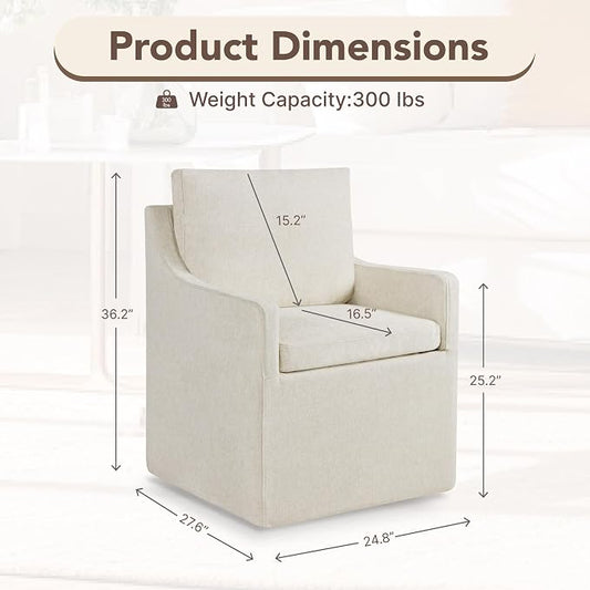 KISLOT Upholstered Dining Chairs Set of 1, Modern Dining Room Chairs with Casters & Washable Cover, Rolling Accent Chair with Hidden Storage for Kitchen, Farmhouse, Living Room, Oatmeal, 1 Box