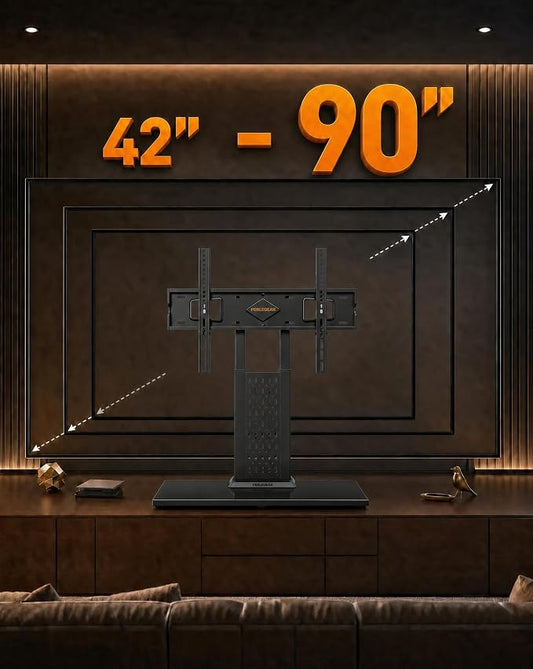 Perlegear Universal Swivel TV Stand for 42-85 90 Inch TVs, Television Stands with Pegboard Storage, Height Adjustable Table top TV Stand Mount, Glass Base up to 150 lbs, Max VESA 600x400mm PGTVS36