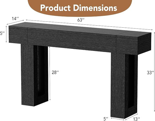 63 Inch Long Console Table, Narrow Rectangular Sofa Table Behind The Couch, Farmhouse Entryway Table for Entrance, Hallway, Living Room (Black)