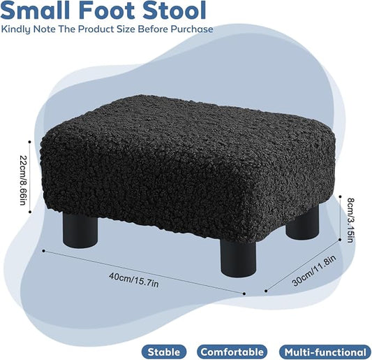 BRIAN & DANY Small Foot Stool Ottoman, Footstool with Legs, Sherpa Foot Rest for Couch, Foot Stools Small for Living Room, Bedroom and Office, Black