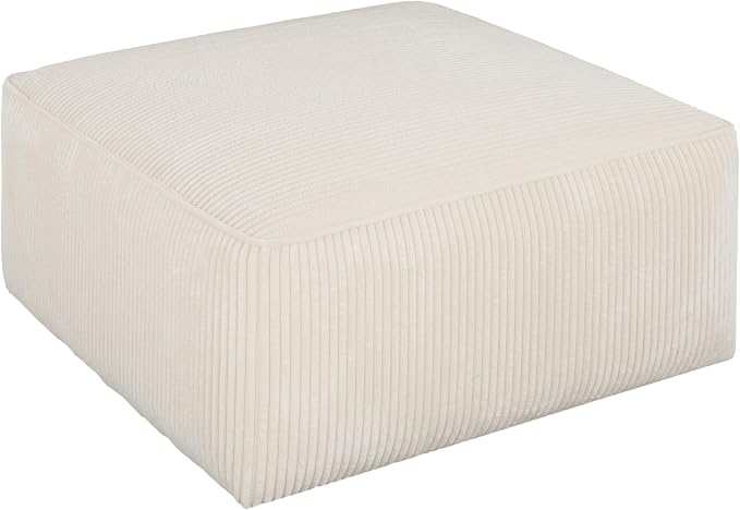 Christopher Knight Home Isa Square Ottoman Footstool, Corduroy Pouf Poufee Footrest Ottoman Large Seat, Modern Side Table for Living Room Bedroom Home Decor, Beige, 30"