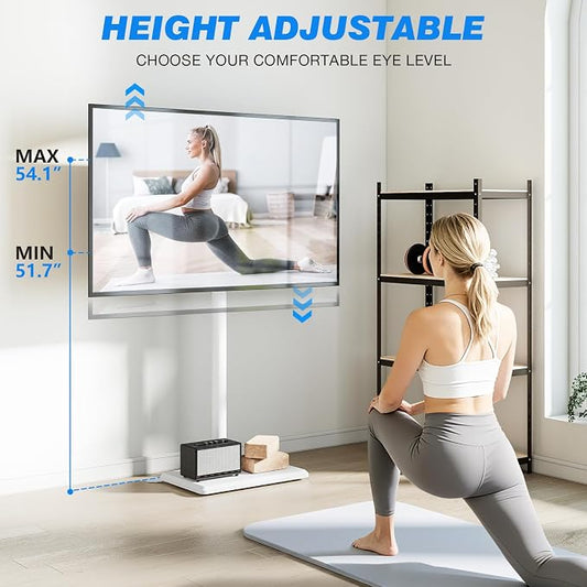 Rfiver Floor TV Stand with Mount for 32-65 inch TVs up to 88 lbs, Swivel Height AdjustableTV Floor Stand, Tall TV Stand with Wood Base, Saving Space Design for Living Room, Bedroom and Corner