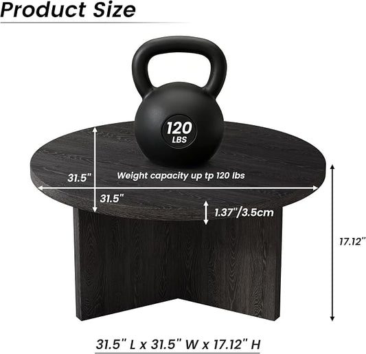 Luoxiao Round Coffee Table, 31.5" Modern Black Living Room Center Tables | Triangle Base with Anti Slip Feet for Stability, Circle Accent Table for Apartments, Small Homes, Space-saving, Easy Assembly