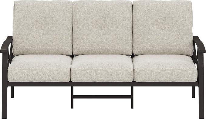 RoyalCraft Patio 3 Seats Sofa, All-Weather Outdoor Couch, Patio Furniture Sofa, Khaki Metal Chair with Beige Cushions