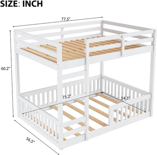 RUNNA Full Over Full Bunk Bed with Ladder,Guardrails,White | Full over full bunk bed with ladder,guardrails,solid wood frame,no box spring needed,bedrooms,guest rooms,dormitories,White