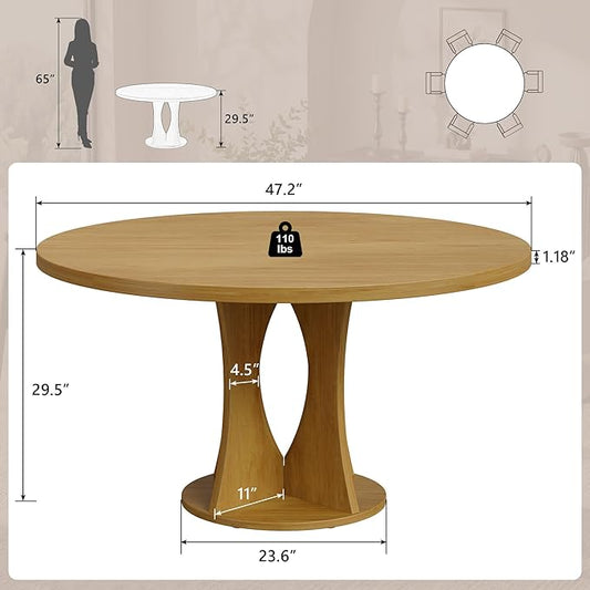 Einhomn 47.2-inch Round Dining Table, Kitchen Table for 4-6, Farmhouse Circle Dining Room Table, Space Saving Wood Kitchen & Dining Room Furniture, Oak