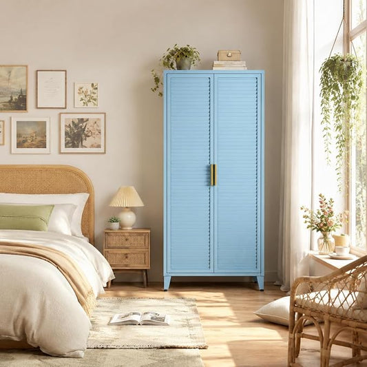 61 "H Blue Metal Cutlery Cabinet with Door Freestanding Kitchen Cabinet with 3 Adjustable Shelf Side Panels, Suitable for Kitchen, Living Room, Dining Room Metal Cabinet,Requires Assembly