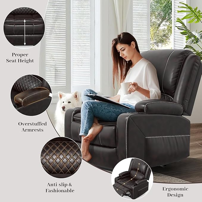 Yolsali Loveseat Lounger Sofa Set with 2 Layers Cushion Living Room 2+1 Piece 2 Seater Reclining Double Sofa Leather with Removable Console 1 Oversized Lounger Sofa Seats