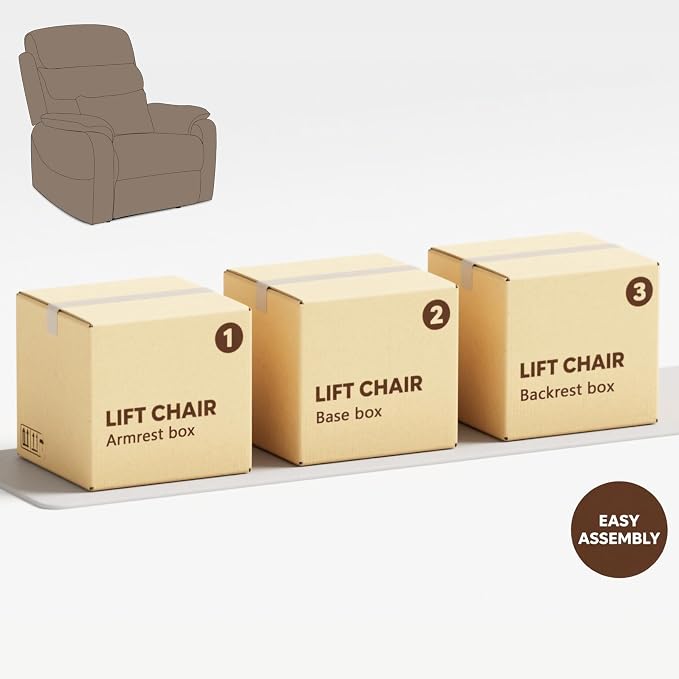 JIKFRIMA Power Lift Recliners Chairs for Elderly Adults Lay Flat Recliner with Heat & Massage, Wireless Charging Device, USB Ports, Cup Holder, Lumbar Pillow, 400Lbs(Velvet Fibric,Light Brown)
