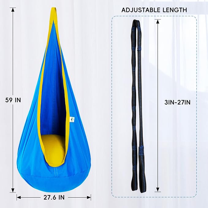 OUTREE Kids Pod Swing Seat, Cotton Child Hammock Swing Chair, Sensory Swing for Indoor and Outdoor Use,Blue and Yellow